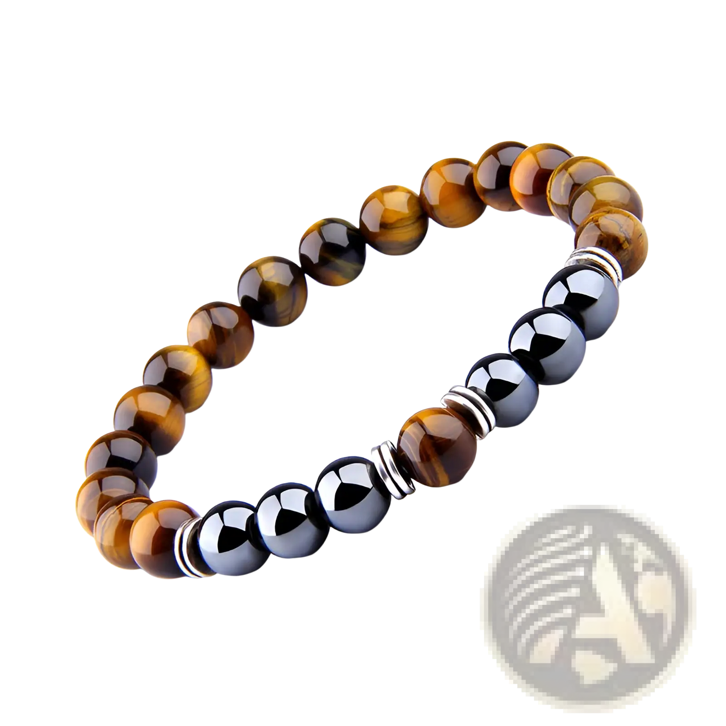 Tiger Eye and Magnetic Obsidian Beaded Elastic Bracelet