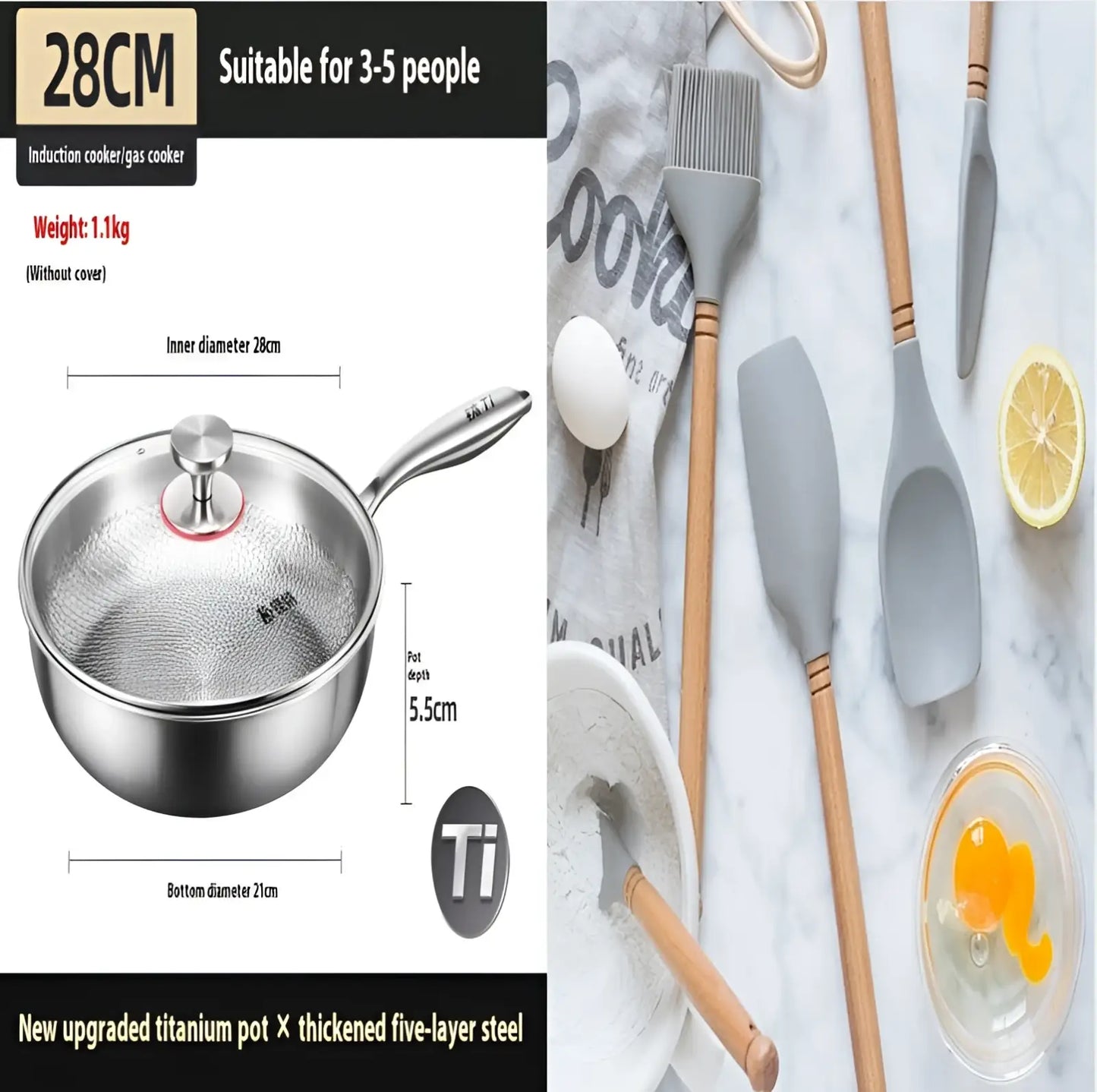 Titanium Hammered Non-stick Frying Pan with Lid