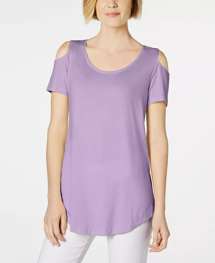 JM Collection Women's Cold-Shoulder Swing T-Shirt Med Purple Size Large