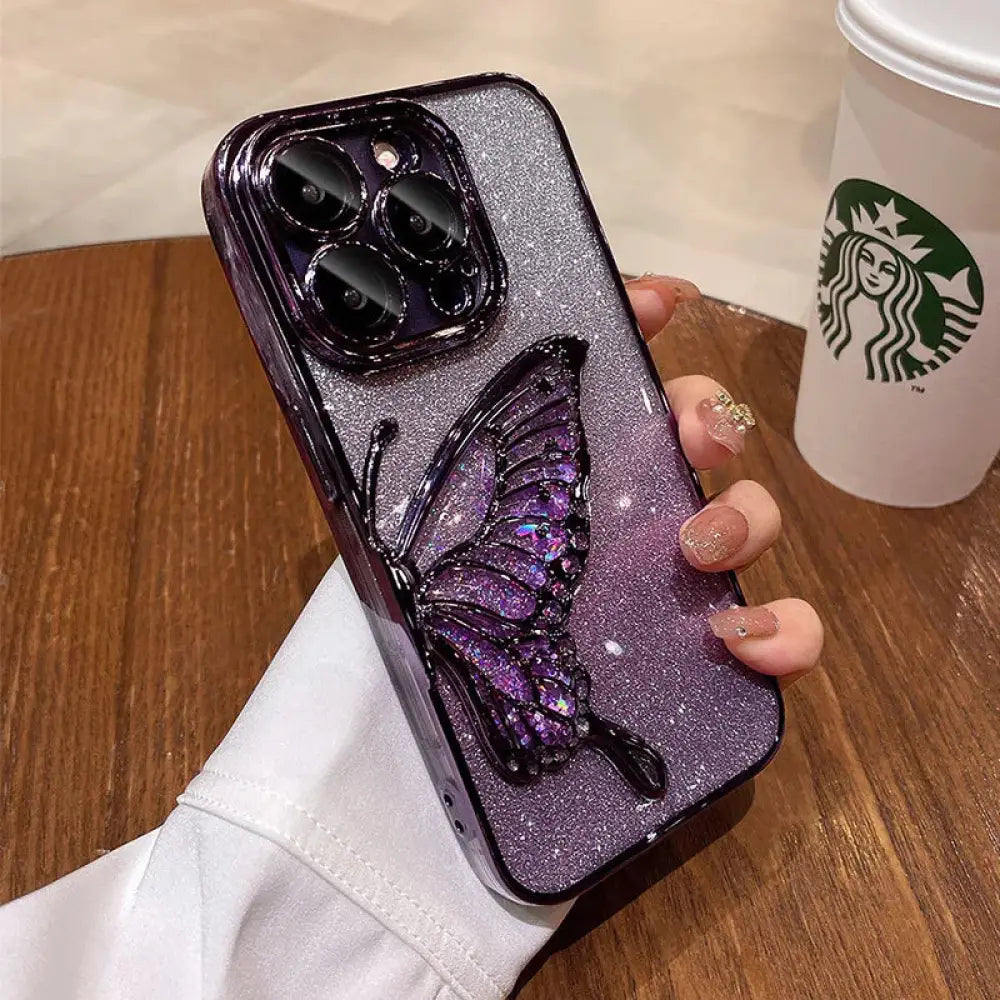Shatterproof Quicksand Butterfly Crystal Phone Case