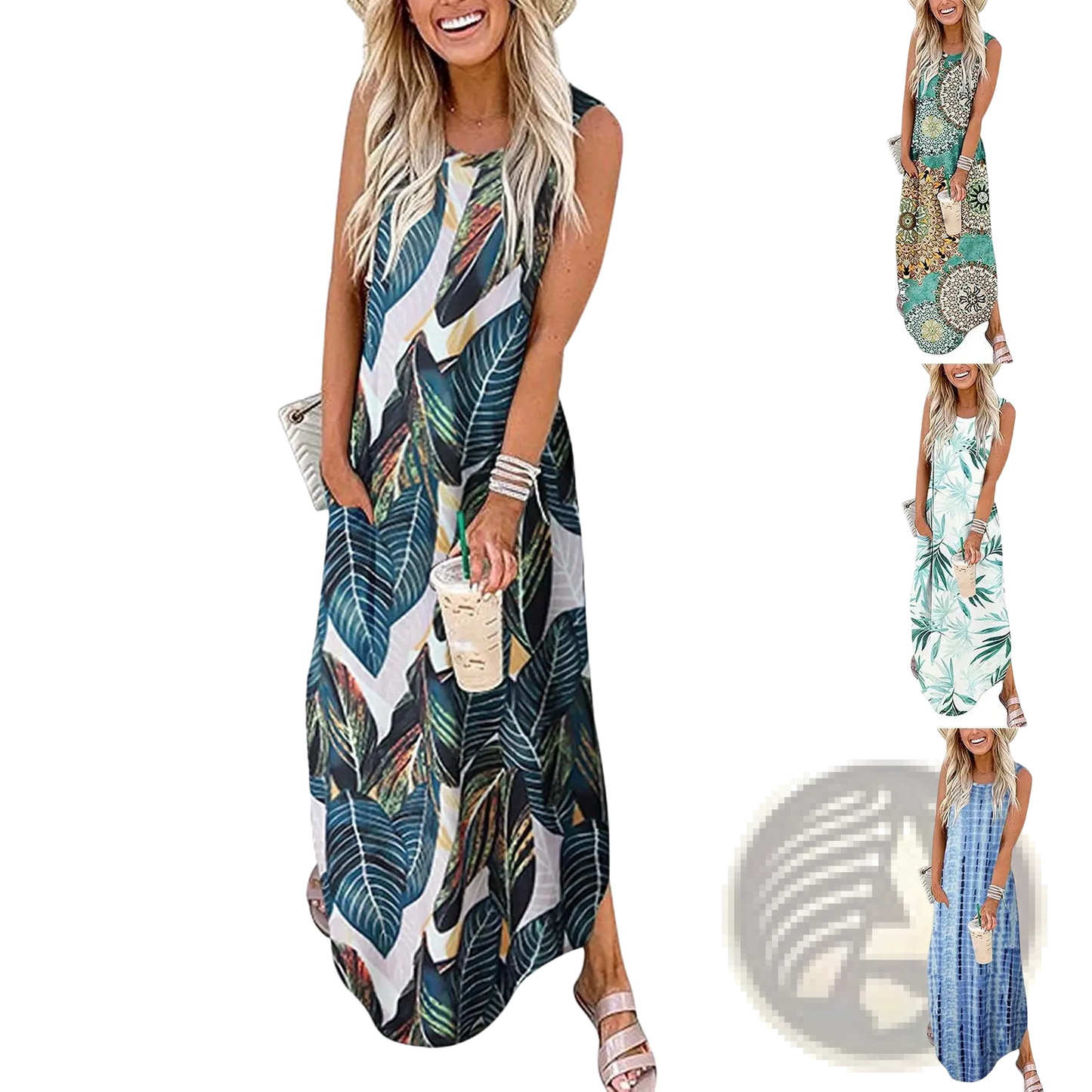 Tropical Print Sleeveless Irregular Hem Maxi Dress