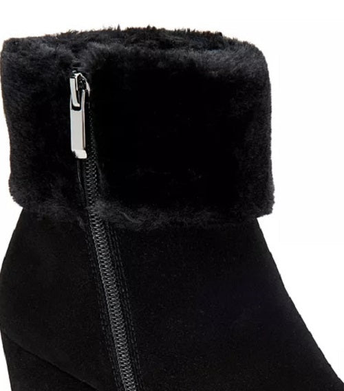 Alfani Women's Step 'N Flex Oreena Faux-Fur-Cuff Wedge Booties Black Size 10 M