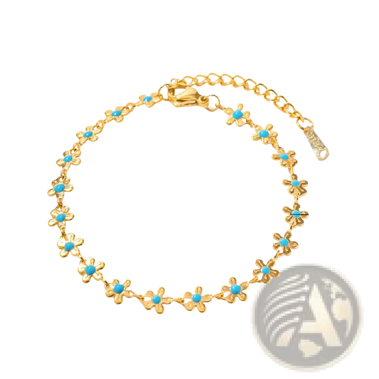 Turquoise Daisy Gold Chain Necklace and Bracelet Set