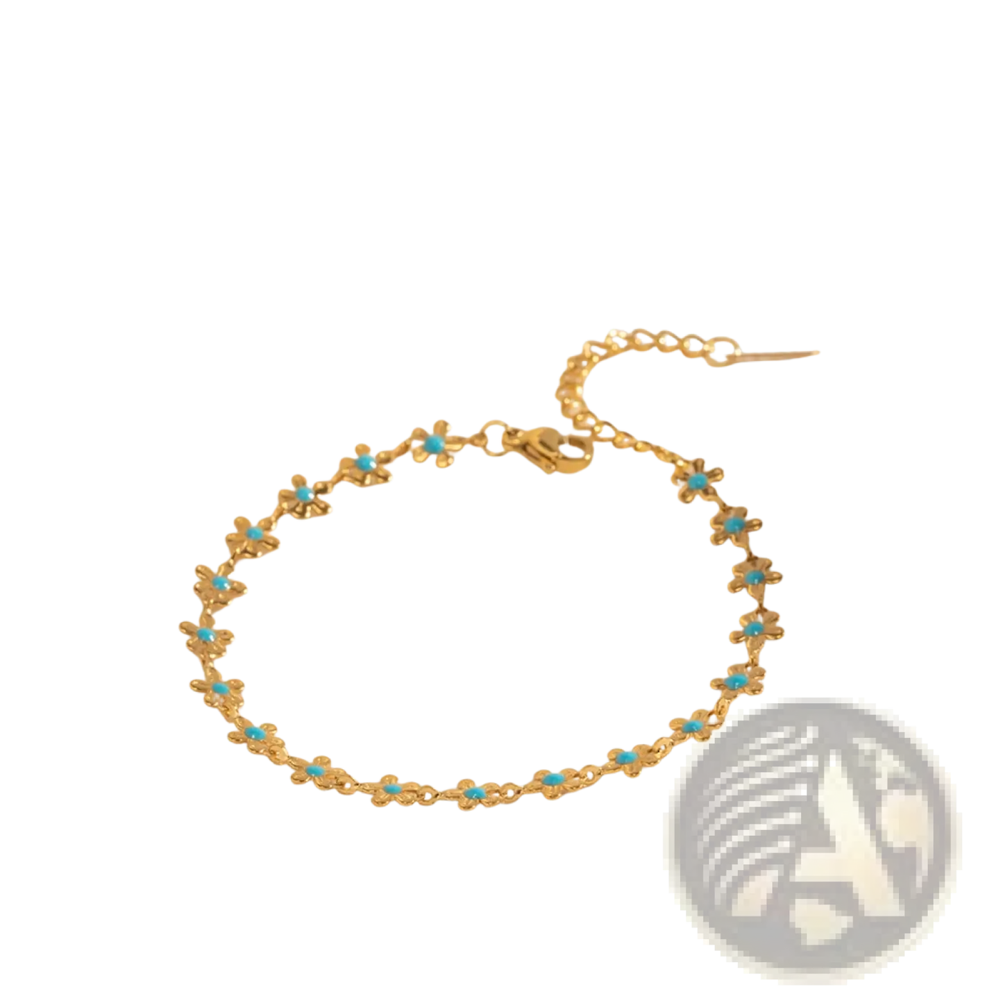 Turquoise Daisy Gold Chain Necklace and Bracelet Set