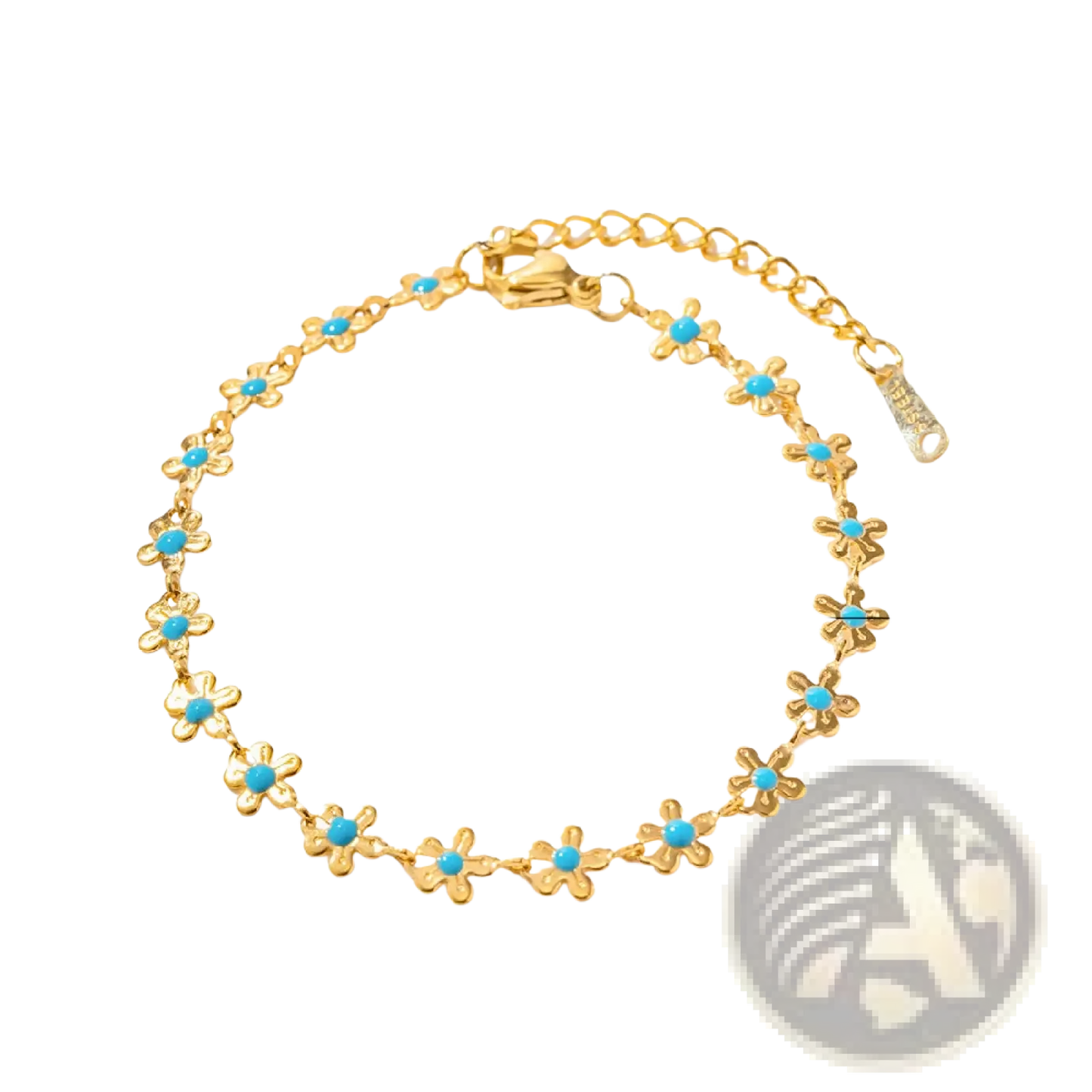 Turquoise Daisy Gold Chain Necklace and Bracelet Set