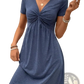 Twist Front v Neck Short Sleeve Midi Dress