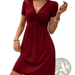 Twist Front v Neck Short Sleeve Midi Dress
