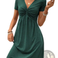 Twist Front v Neck Short Sleeve Midi Dress