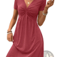 Twist Front v Neck Short Sleeve Midi Dress