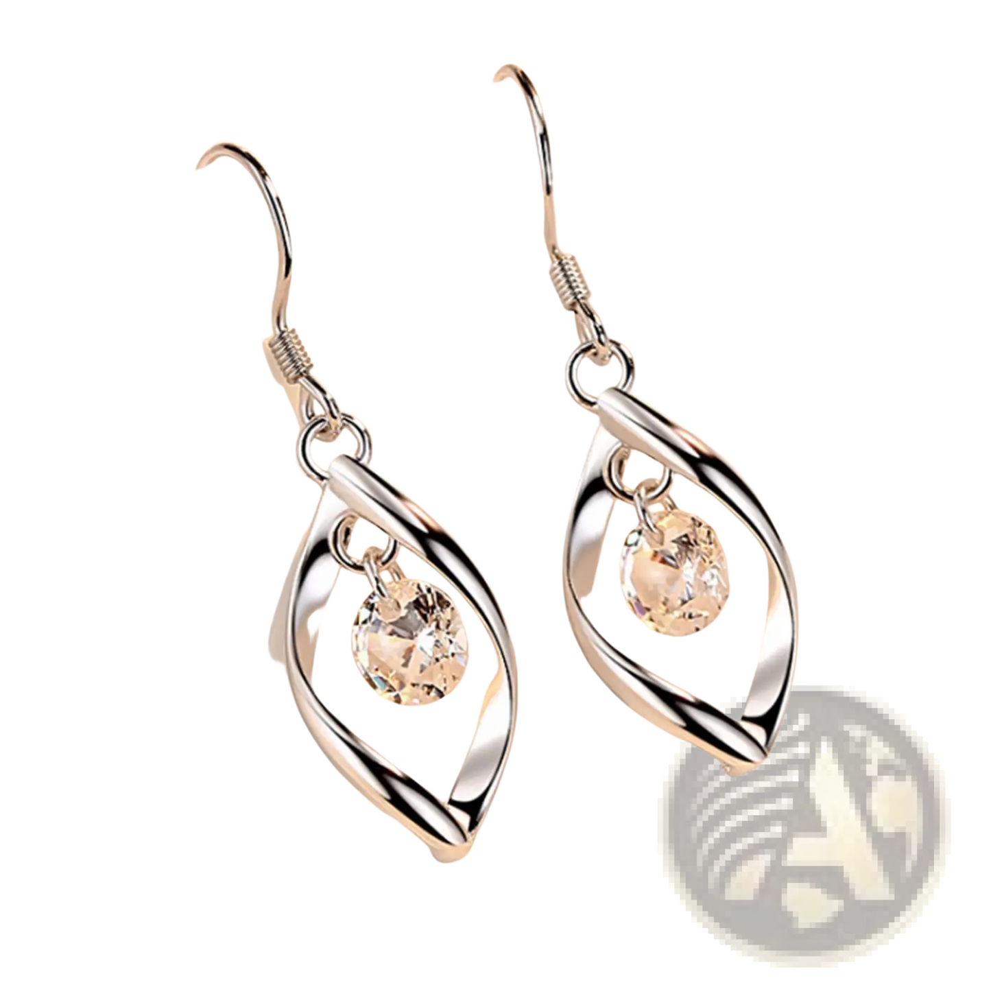 Twisted Teardrop Silver Earrings with Faceted Crystal Crystal