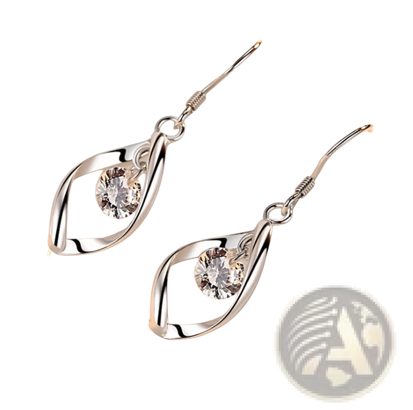Twisted Teardrop Silver Earrings with Faceted Crystal Crystal