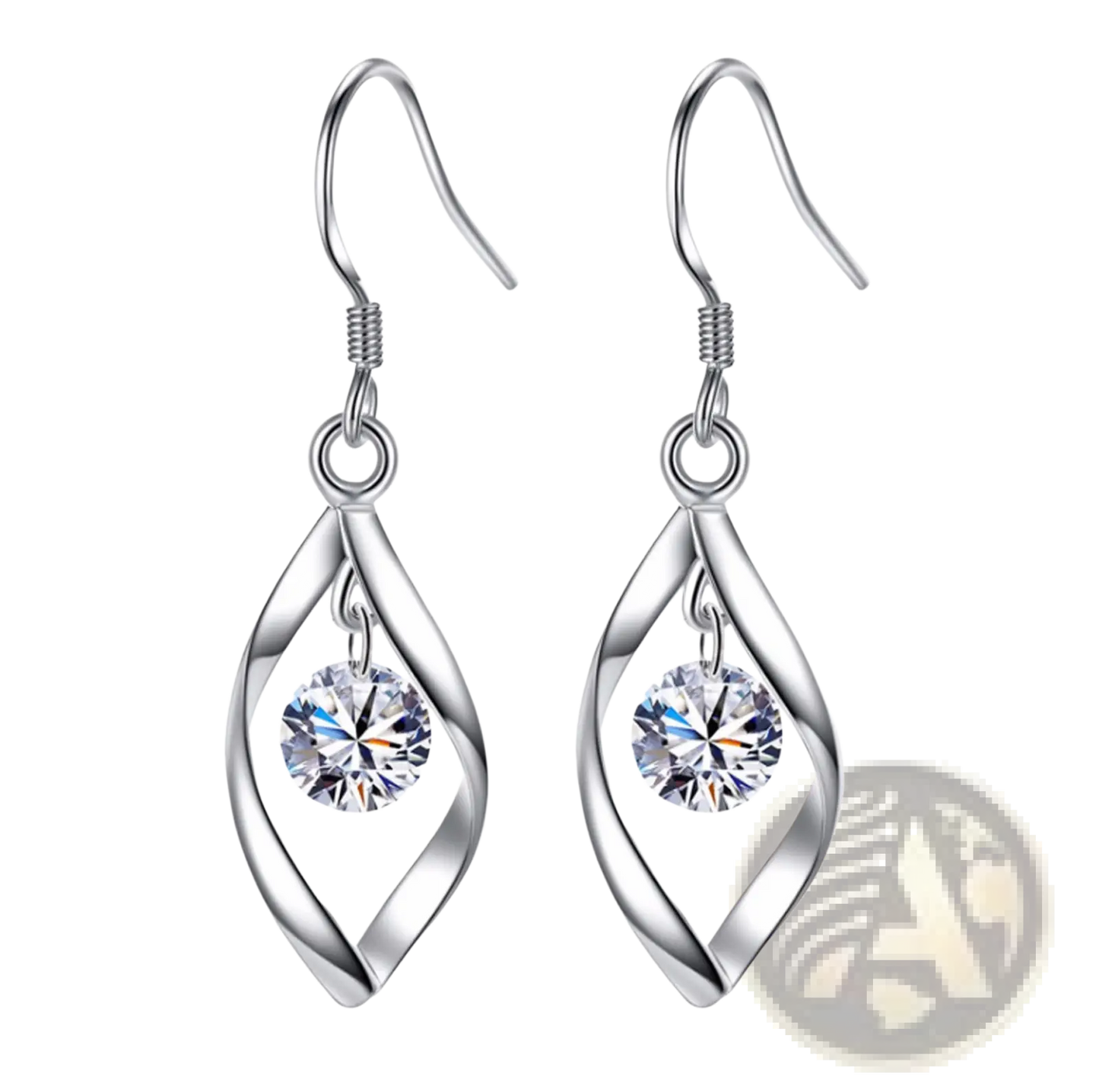 Twisted Teardrop Silver Earrings with Faceted Crystal Crystal