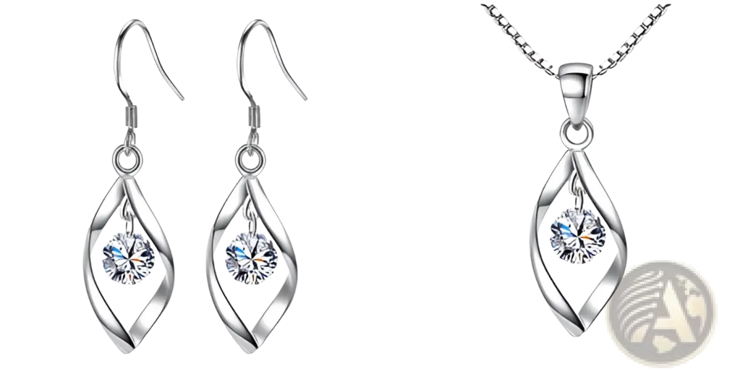 Twisted Teardrop Silver Earrings with Faceted Crystal Crystal