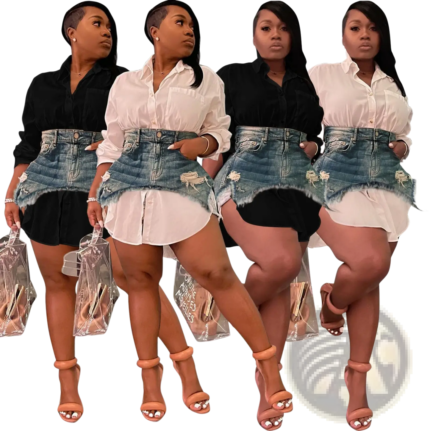 Two Piece Denim Mini Skirt and Button Up Shirt Set