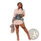 Two Piece Denim Mini Skirt and Button Up Shirt Set