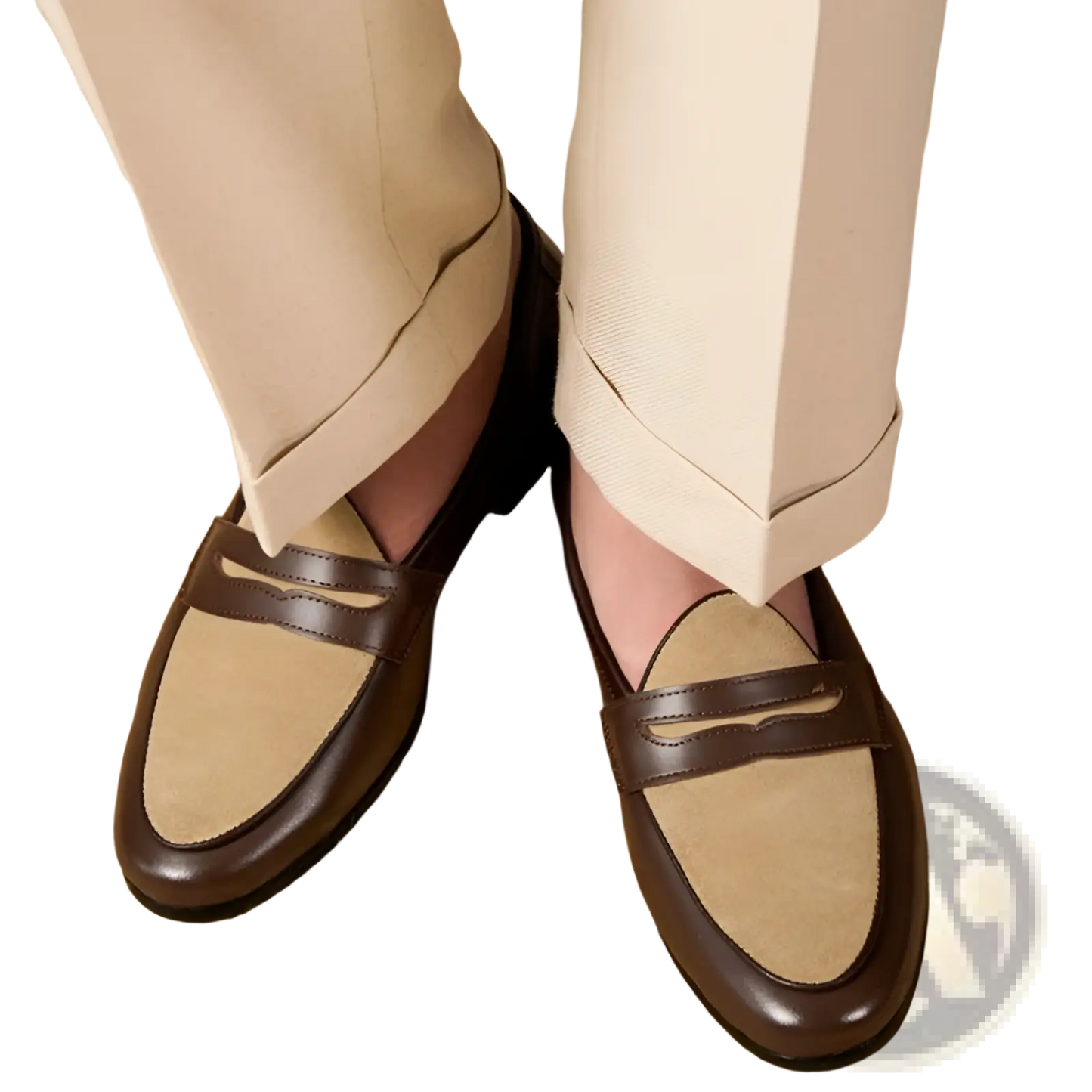 Two Tone British Style Suede Loafers with Block Heel