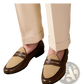 Two Tone British Style Suede Loafers with Block Heel