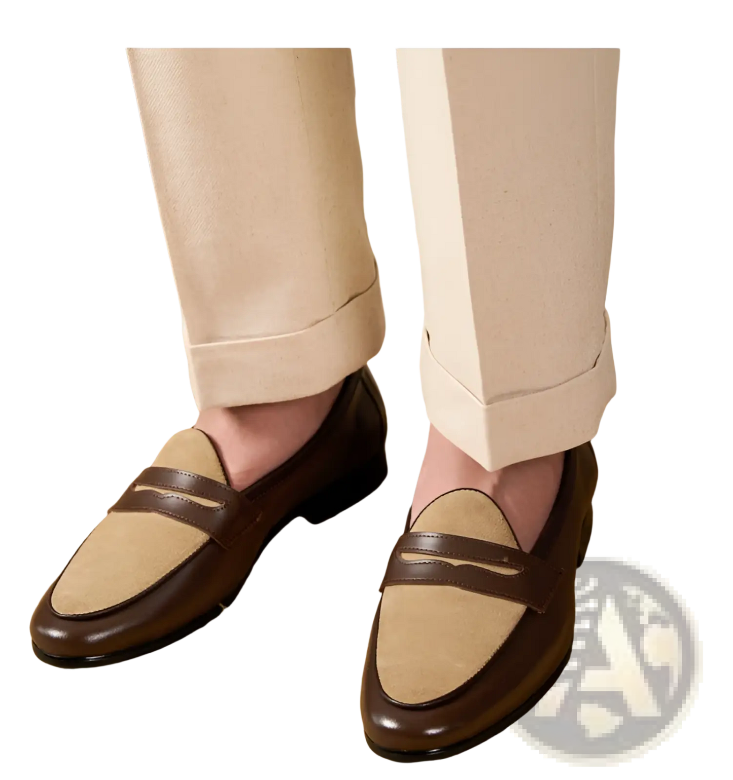 Two Tone British Style Suede Loafers with Block Heel