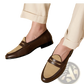 Two Tone British Style Suede Loafers with Block Heel