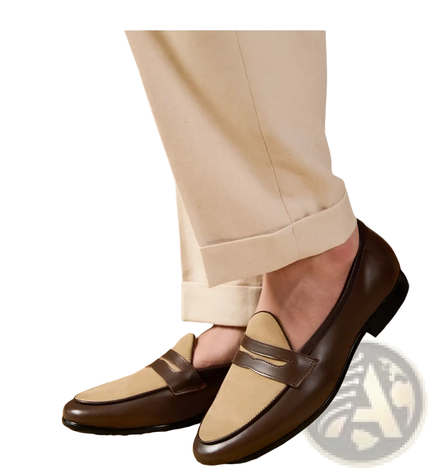 Two Tone British Style Suede Loafers with Block Heel