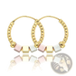 Two Tone Rose Motif Hoop Earrings with Pink Enamel Accents