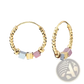 Two Tone Rose Motif Hoop Earrings with Pink Enamel Accents
