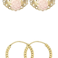 Two Tone Rose Motif Hoop Earrings with Pink Enamel Accents