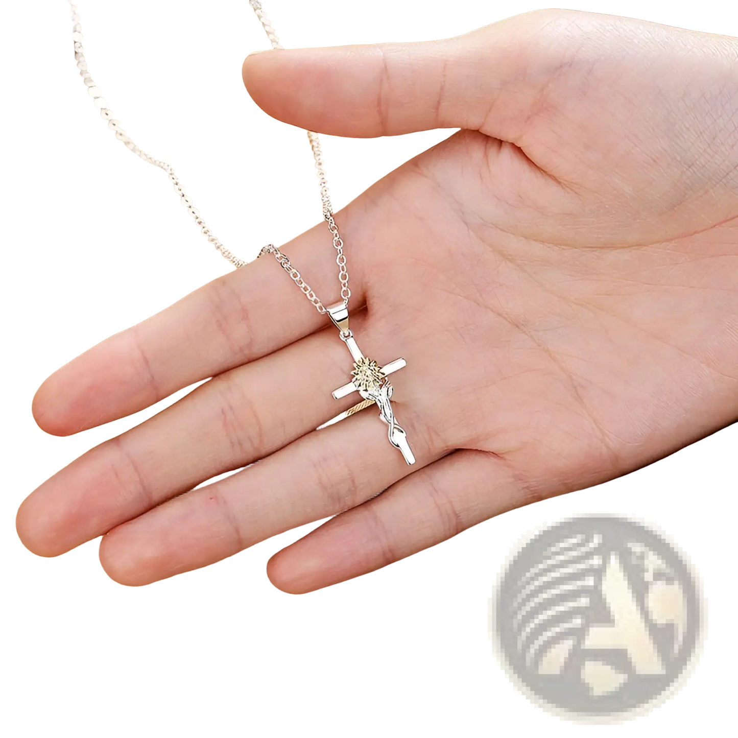 Two-tone Silver and Gold Sunflower Cross Pendant Necklace