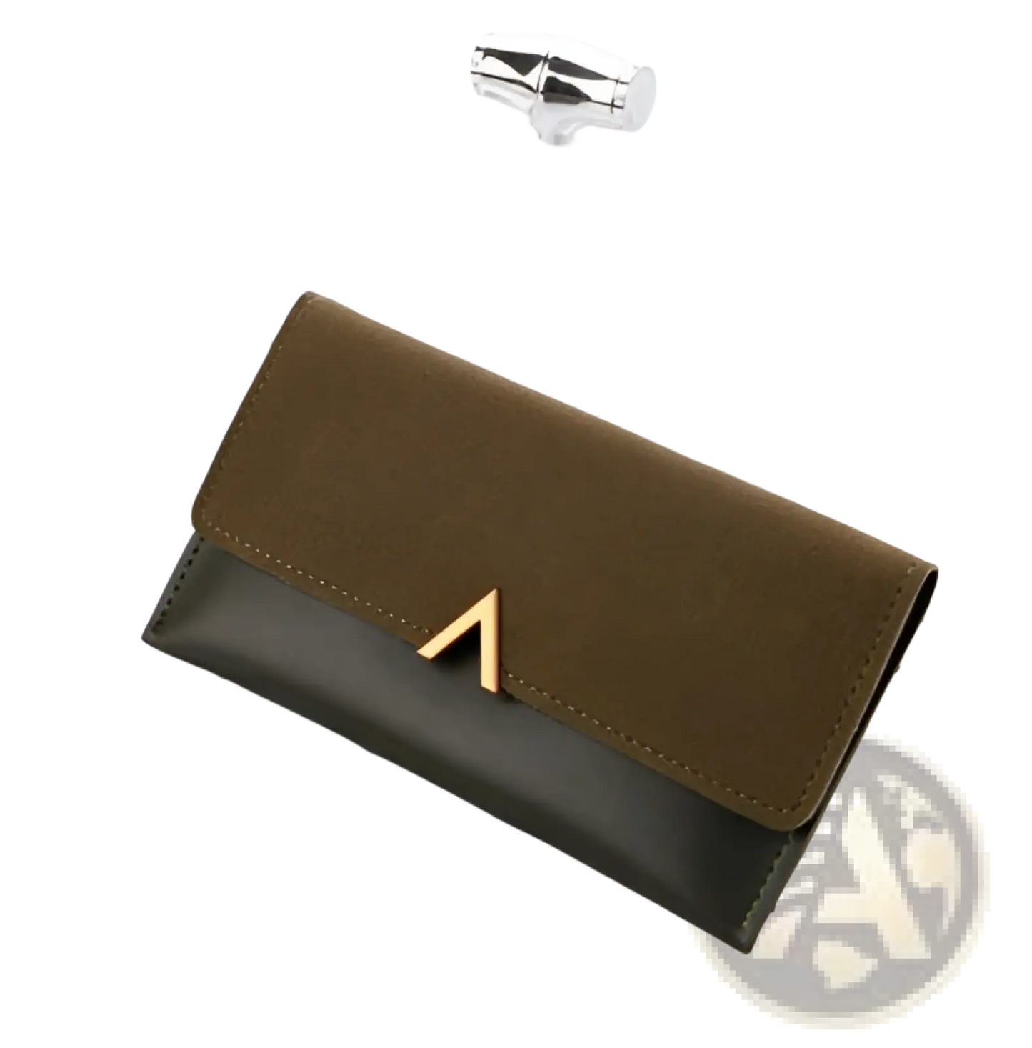 Two-tone Suede and Leather Clutch Wallet with Gold Clasp