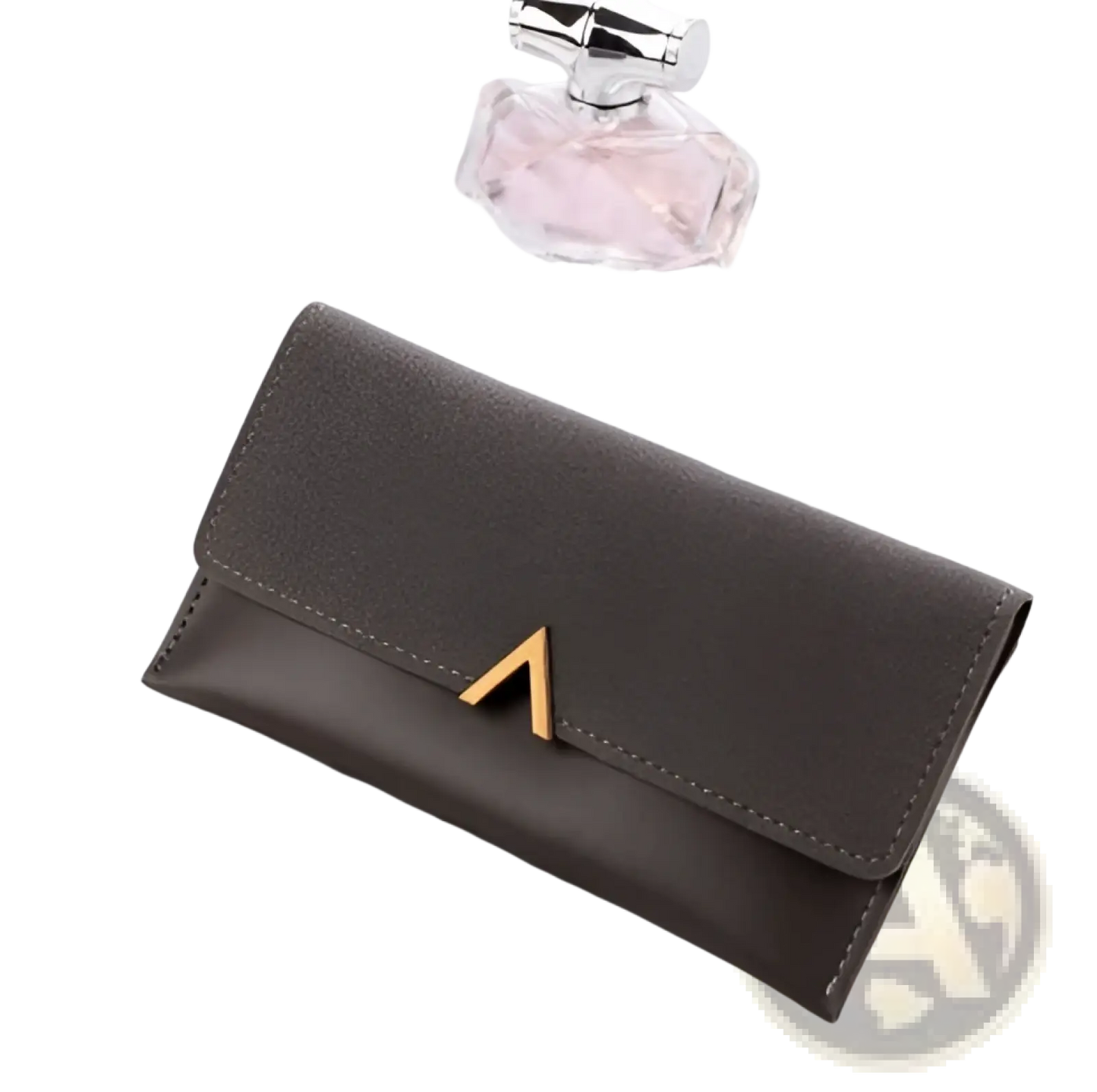 Two-tone Suede and Leather Clutch Wallet with Gold Clasp
