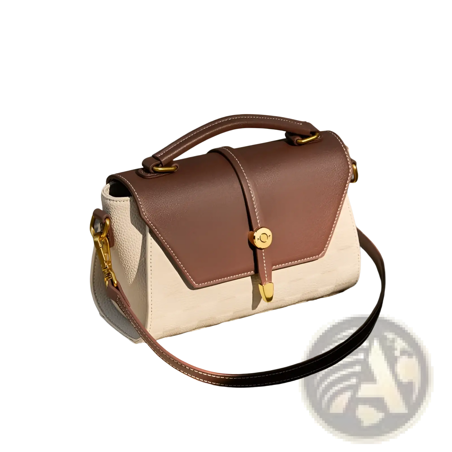 Two-tone Woven Leather Crossbody Handbag with Gold Hardware