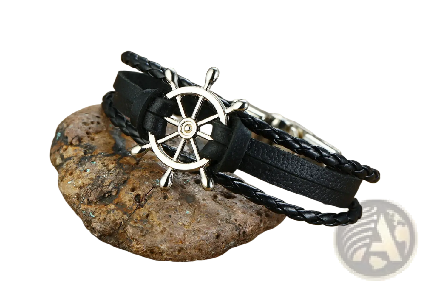 Unisex Braided Leather Infinity and Nautical Charm Bracelet
