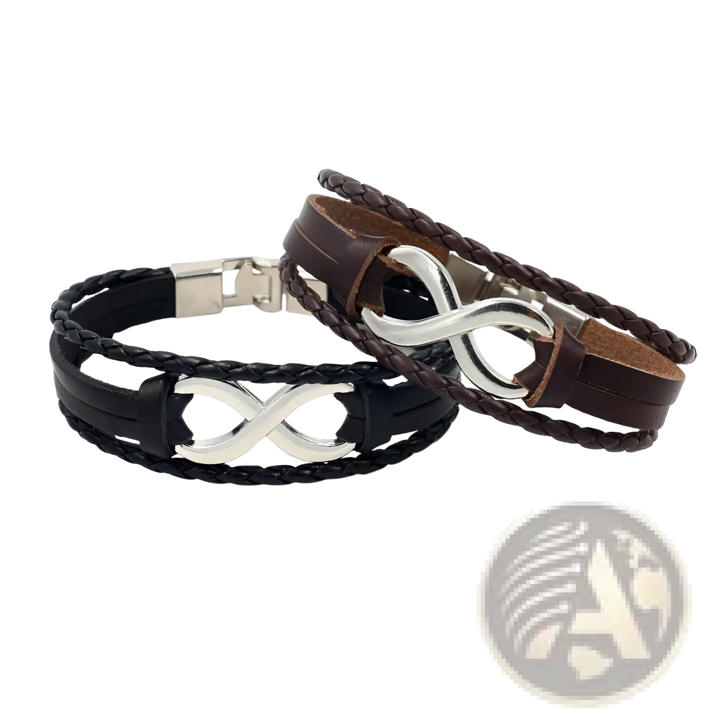 Unisex Braided Leather Infinity and Nautical Charm Bracelet