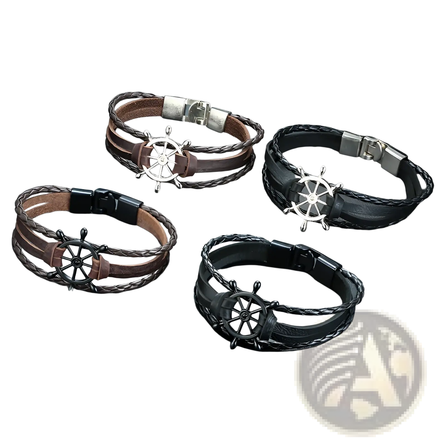 Unisex Braided Leather Infinity and Nautical Charm Bracelet
