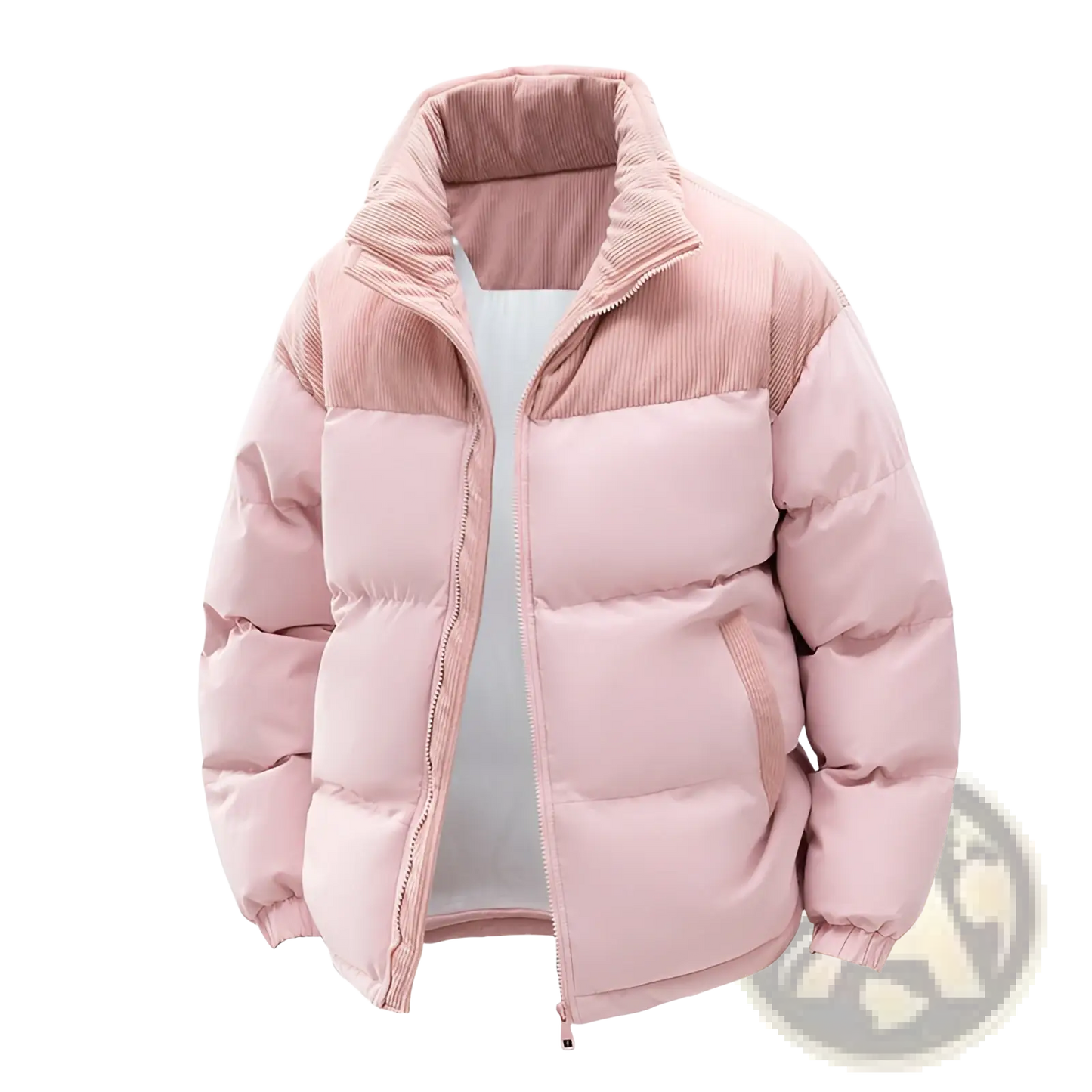 Unisex Corduroy Patchwork Detachable Hood Puffer Jacket