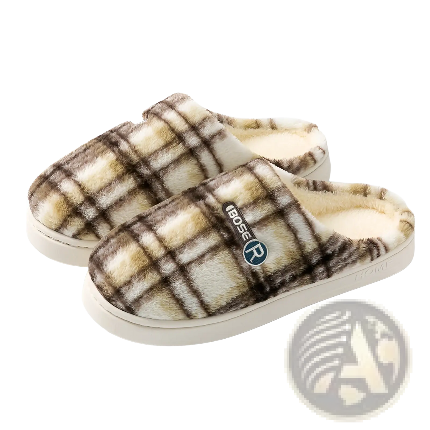 Unisex Plaid Fleece Lined Non Slip Indoor Slippers