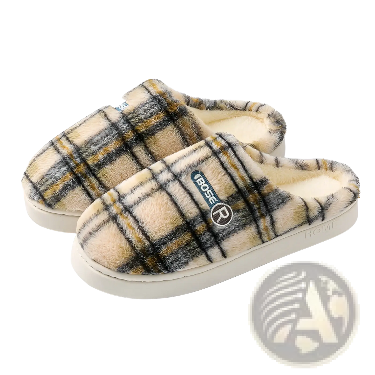 Unisex Plaid Fleece Lined Non Slip Indoor Slippers