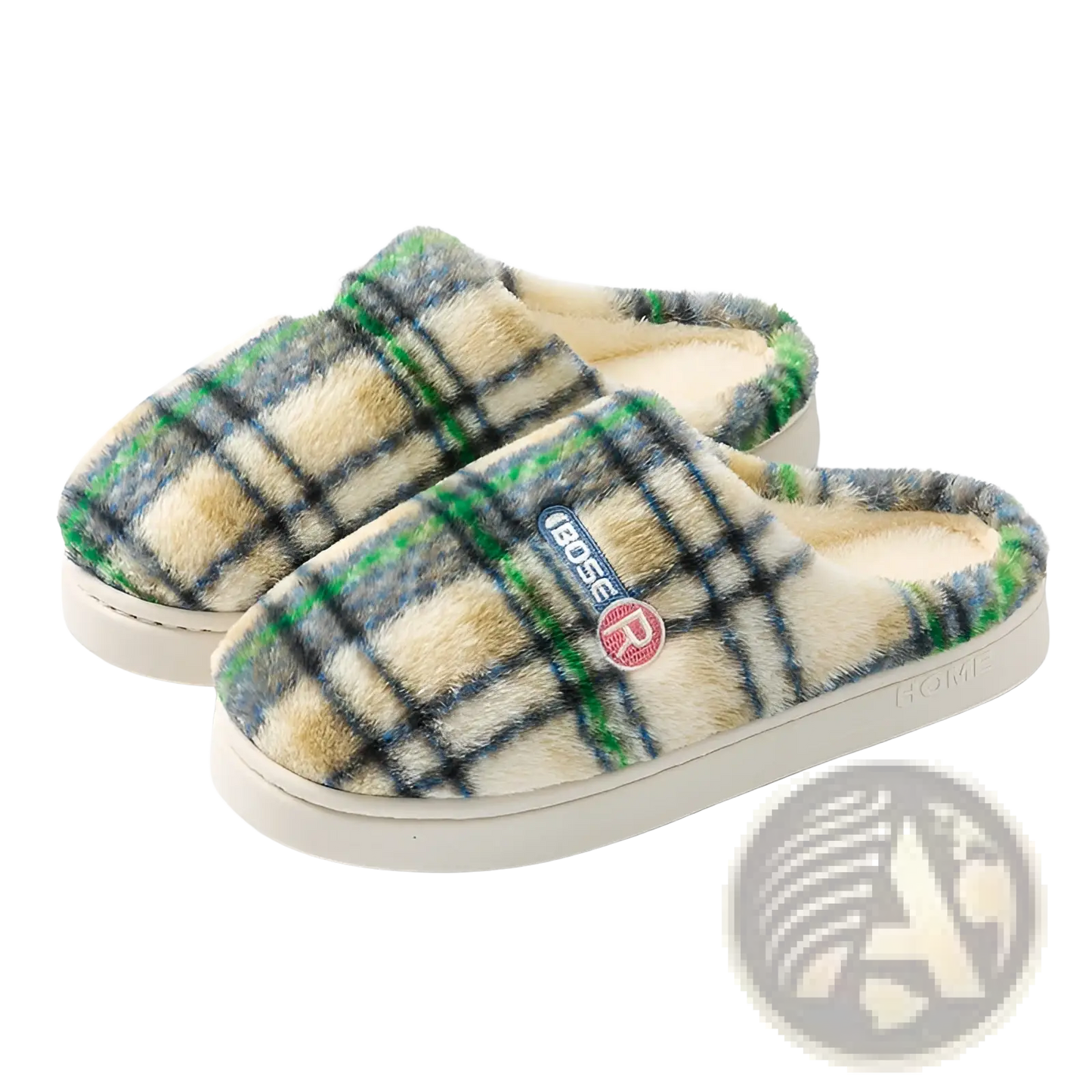 Unisex Plaid Fleece Lined Non Slip Indoor Slippers