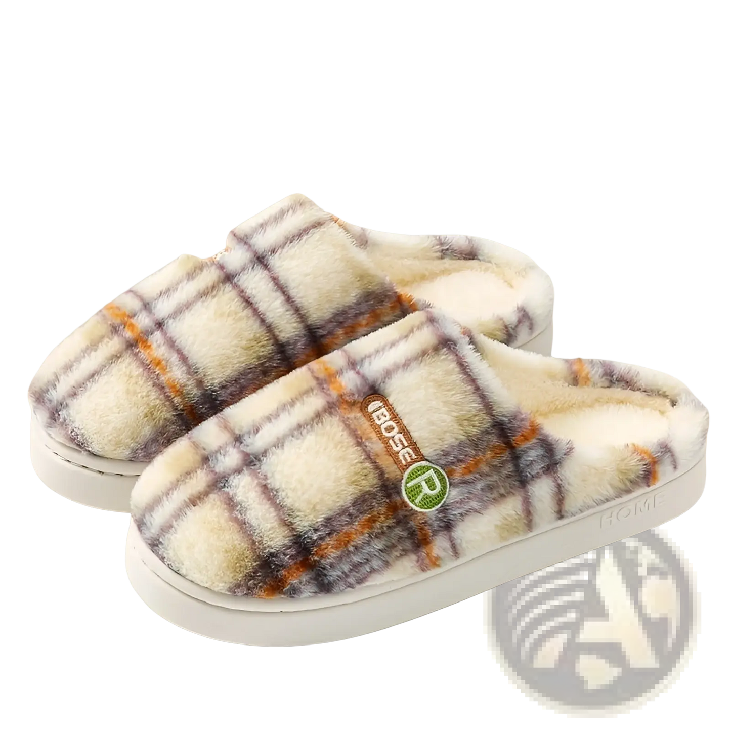 Unisex Plaid Fleece Lined Non Slip Indoor Slippers