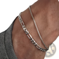 Unisex Silver Layered Cuban and Figaro Link Bracelet Set