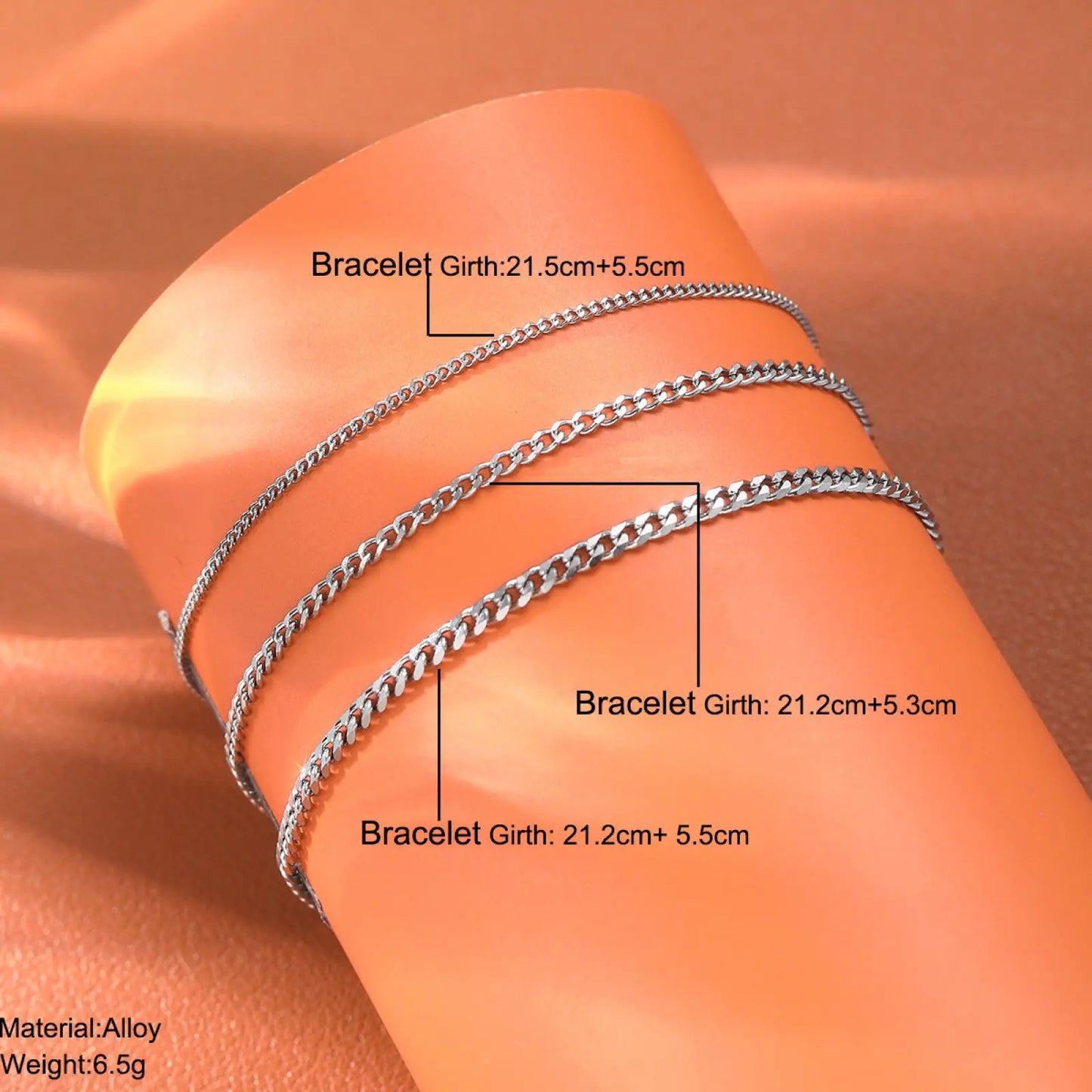 Unisex Silver Layered Cuban and Figaro Link Bracelet Set