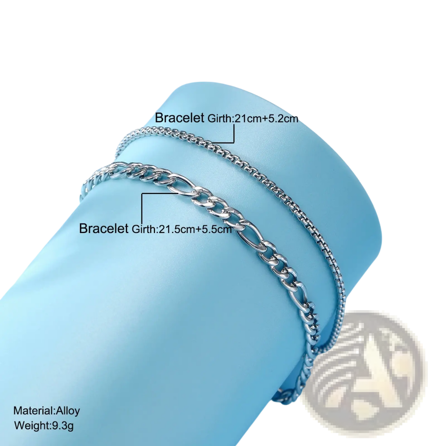 Unisex Silver Layered Cuban and Figaro Link Bracelet Set