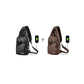 Brown Faux Leather Usb Charging Chest Messenger Bag