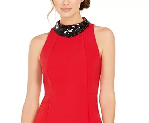 Taylor Women's Dresses Paillette Neck Sheath Dress Red Size 12Av/Md/Rg