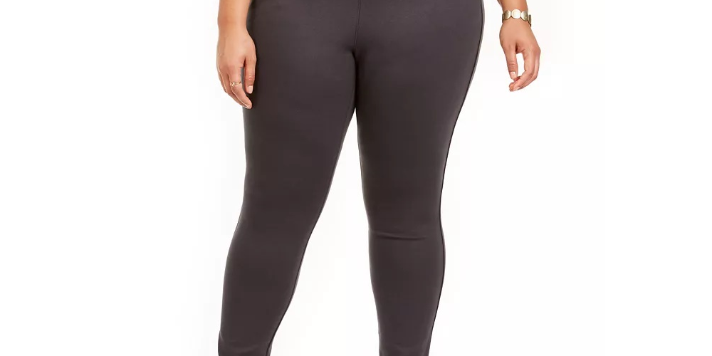 Style & Co Women's Plus Size Wide-Waistband Ponte-Knit Leggings Dark Gray Size Small Petite