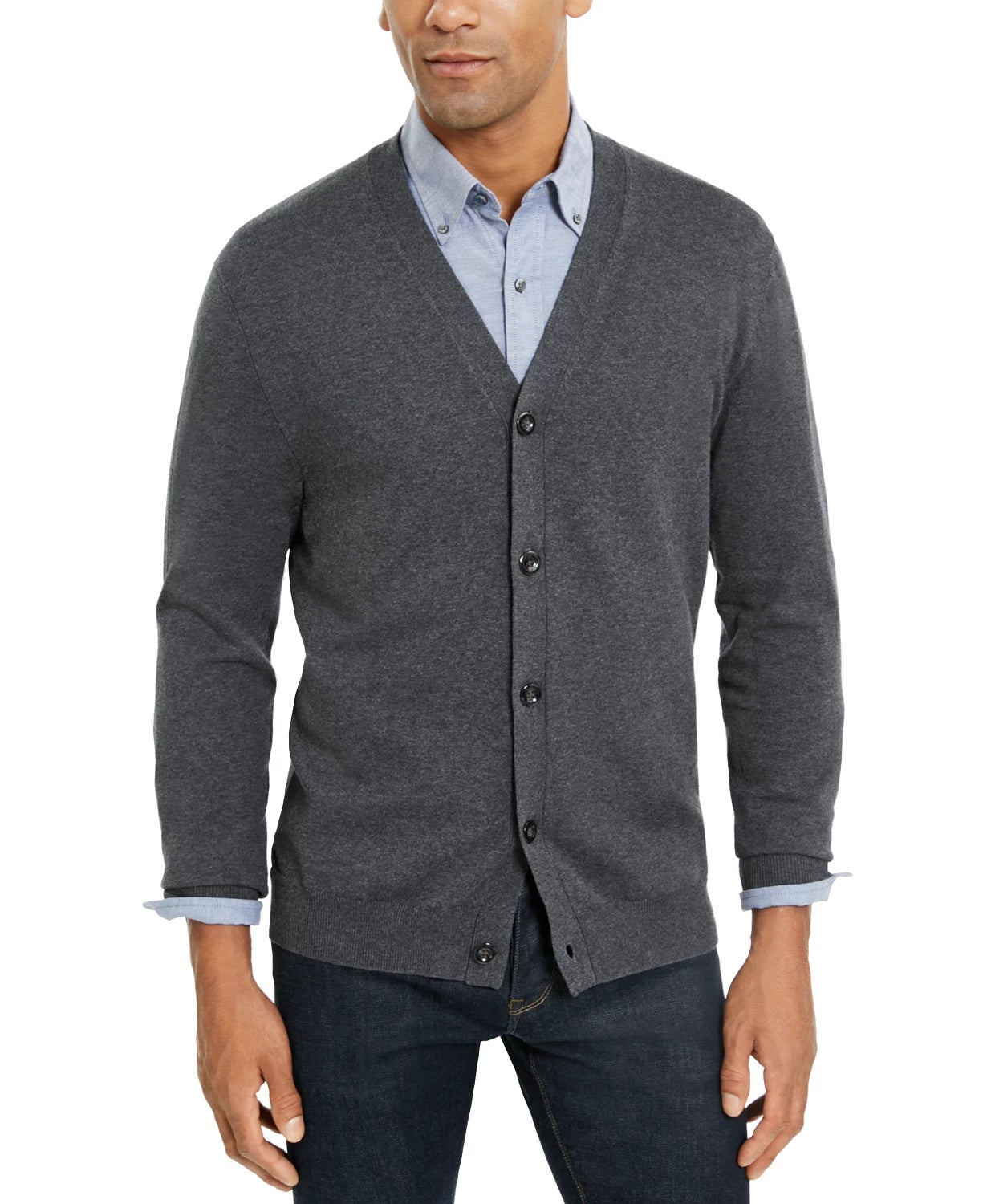 Club Room Men's Knit V Neck Cardigan Grey Size Small