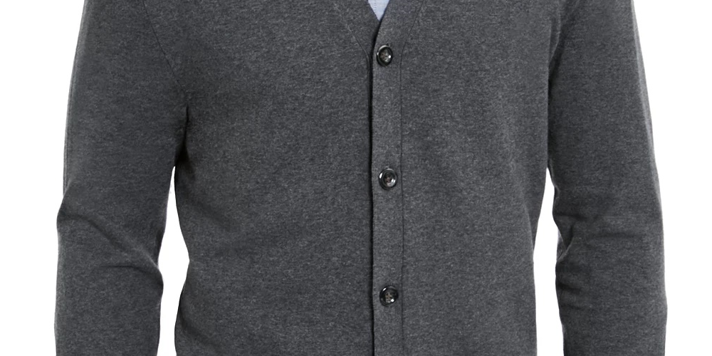 Club Room Men's Knit V Neck Cardigan Grey Size Small