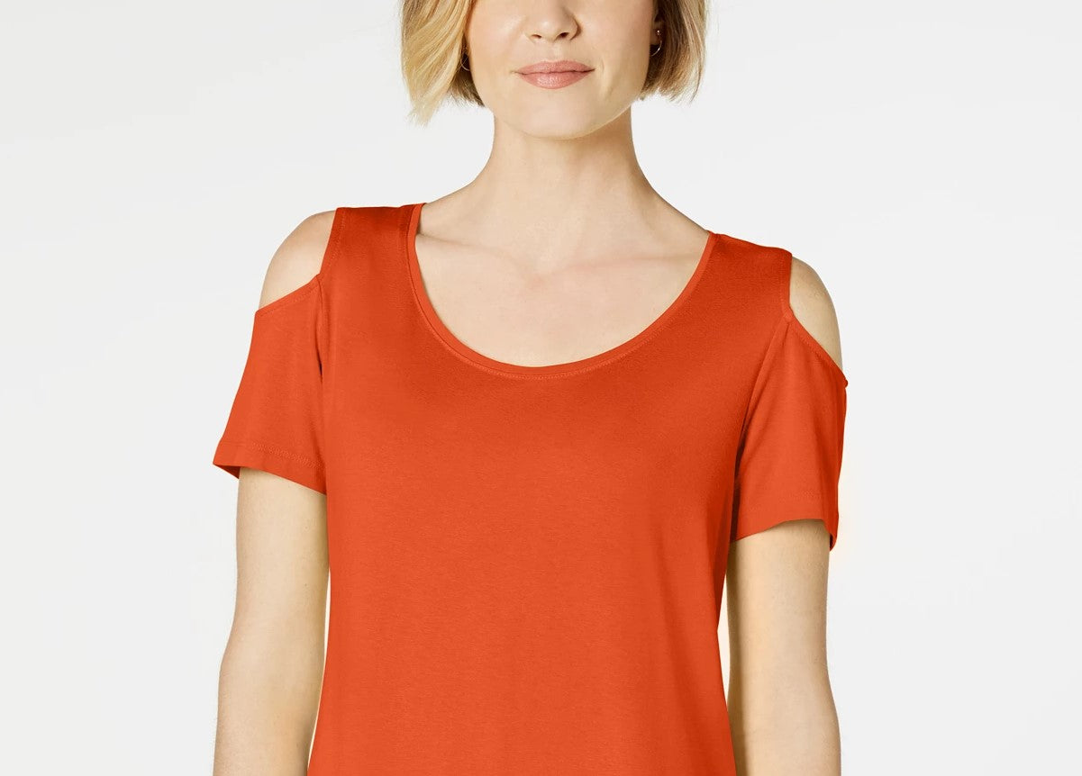 JM Women's Collection Cold-Shoulder Swing T-Shirt Orange Size XX Large