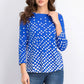 Charter Club Women's Pima Cotton Button-Shoulder Print Top  Blue Size Extra Small