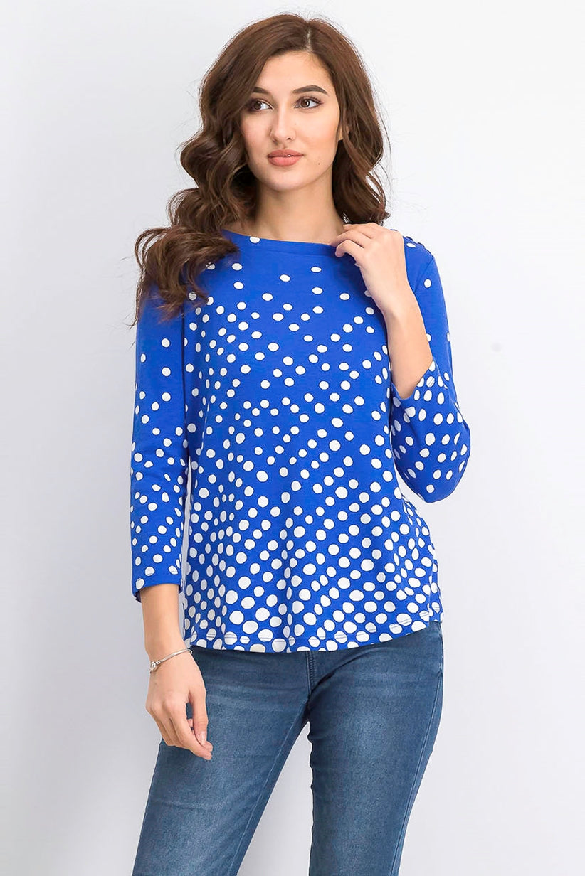 Charter Club Women's Pima Cotton Button-Shoulder Print Top  Blue Size Extra Small